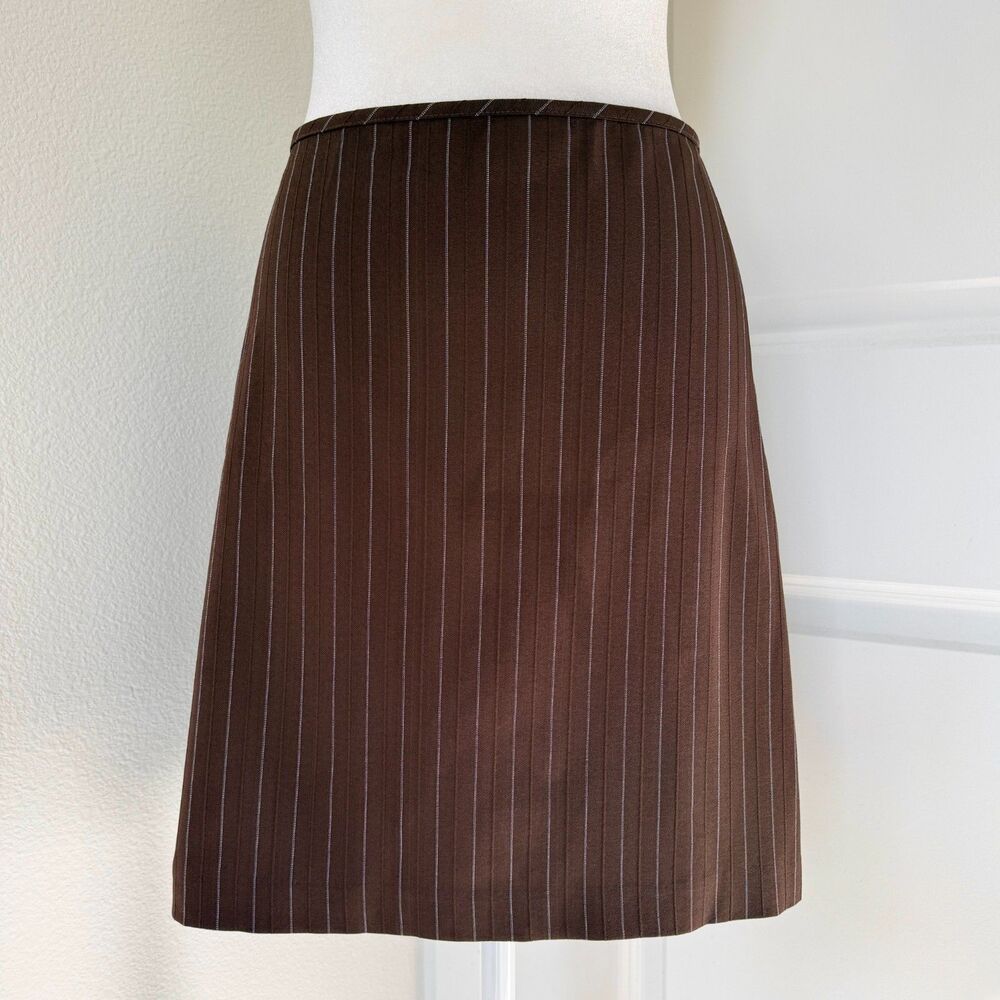 Vintage 'MyMichelle' Brown Pinstripe Midi Zip Up Skirt Y2K 90s Office Siren 9/10